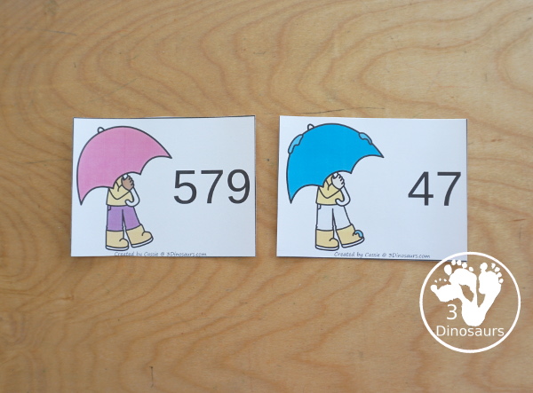 Free Raindrop Place Value Printable with 10s & 1s and 100s, 10s & 1s - with place value expanded form cards, place number cards and recording sheets.  - 3Dinosaurs.com