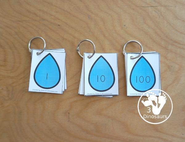 Free Raindrop Place Value Printable with 10s & 1s and 100s, 10s & 1s - with place value expanded form cards, place number cards and recording sheets.  - 3Dinosaurs.com