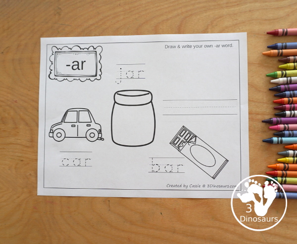 Free CVC Word Family Coloring Pages: Short A Vowel with ad, -ag, -am, -an, -ap, -ar, -at  with tracing the words, coloring the pictures and draw their own short a word for the short a ending - 3Dinosaurs.com
