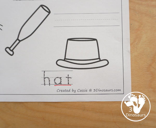 Free CVC Word Family Coloring Pages: Short A Vowel with ad, -ag, -am, -an, -ap, -ar, -at  with tracing the words, coloring the pictures and draw their own short a word for the short a vowels plus ending - 3Dinosaurs.com