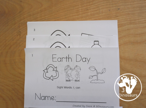 Free Earth Day Easy Read Book - with an 8 page book with kids that kids can do to help the Earth with sight words I can- 3Dinosaurs.com