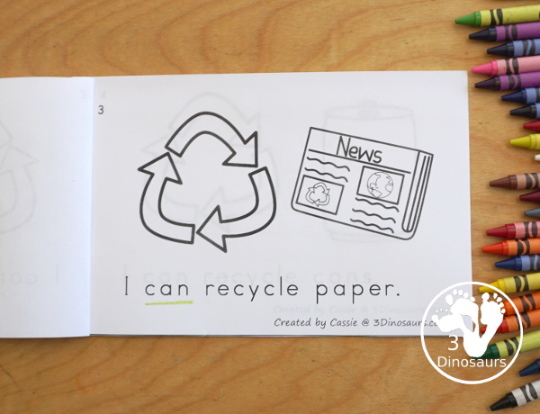 Free Earth Day Easy Read Book - with an 8 page book with kids that kids can do to help the Earth with sight words I can- 3Dinosaurs.com