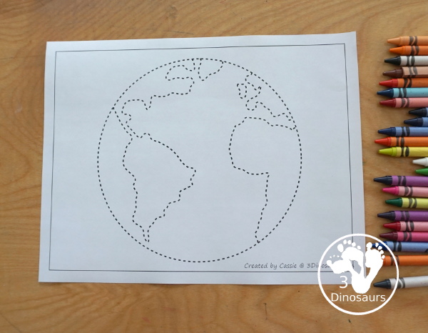 Free Earth Fine Motor Mats For Kids with an Earth Template, Earth tracing and Earth Q-tip Printables. Great fine motor mats for Earth Day or a Space Theme - 3Dinosaurs.com
