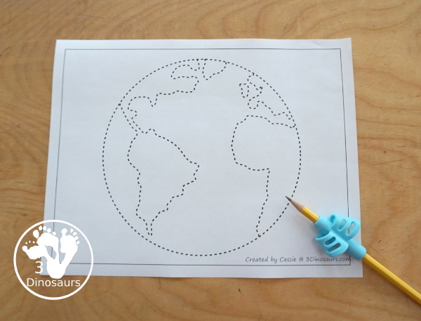 Free Earth Fine Motor Mats For Kids with an Earth Template, Earth tracing and Earth Q-tip Printables. Great fine motor mats for Earth Day or a Space Theme - 3Dinosaurs.com
