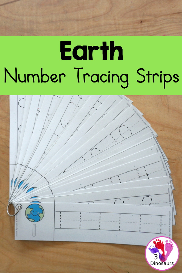 Free Earth Number Tracing Strips - with numbers 0 to 20. You can tracing the numbers and an example of how to trace the numbers on the strips, plus an Earth on each tracing strip. - 3Dinosaurs.com