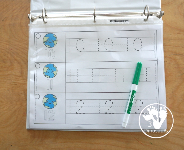 Free Earth Number Tracing Strips - with numbers 0 to 20. You can tracing the numbers and an example of how to trace the numbers on the strips, plus an Earth on each tracing strip. - 3Dinosaurs.com