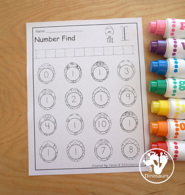 Easter Number Find with Numbers from 0 to 20 with numerical number find, and number word find for kids to work on tracing numbers and finding numbers in kindergarten and prek. - 3Dinosaurs.com
