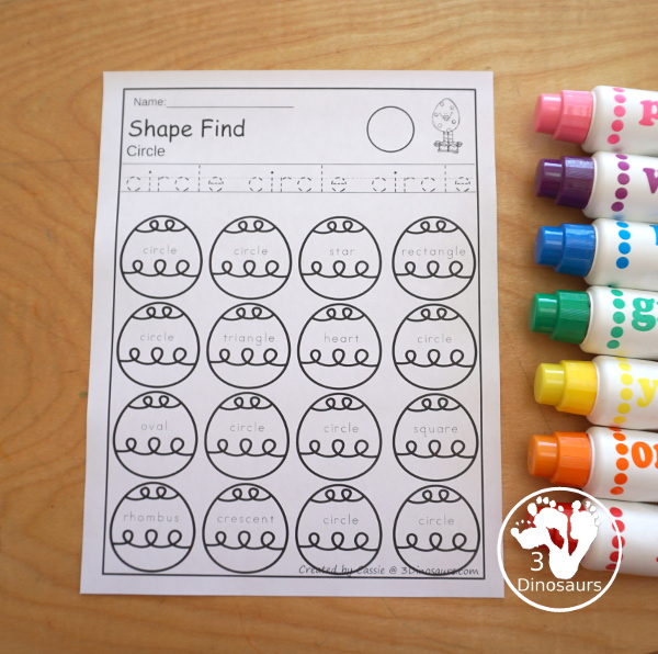 Easter Shape Find For Kids with 11 shapes for kids to trace and then find with shape word find and geometric shape find. Each is a great no-prep shape worksheet - 3Dinosaurs.com