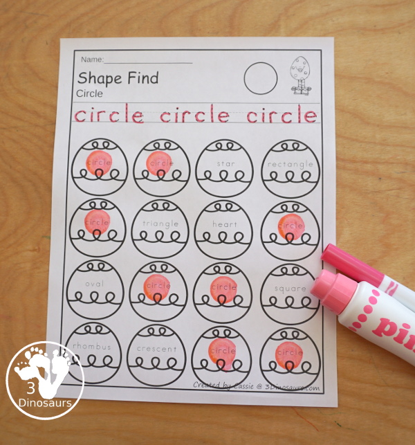 Easter Shape Find For Kids with 11 shapes for kids to trace and then find with shape word find and geometric shape find. Each is a great no-prep shape worksheet - 3Dinosaurs.com