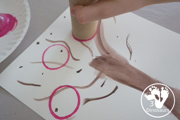 Paper Roll Painted Spring Tree is a fun spring painting with watercolor trunk and paper roll painted pink and white tree. Super easy for kids to do - 3Dinosaurs.com