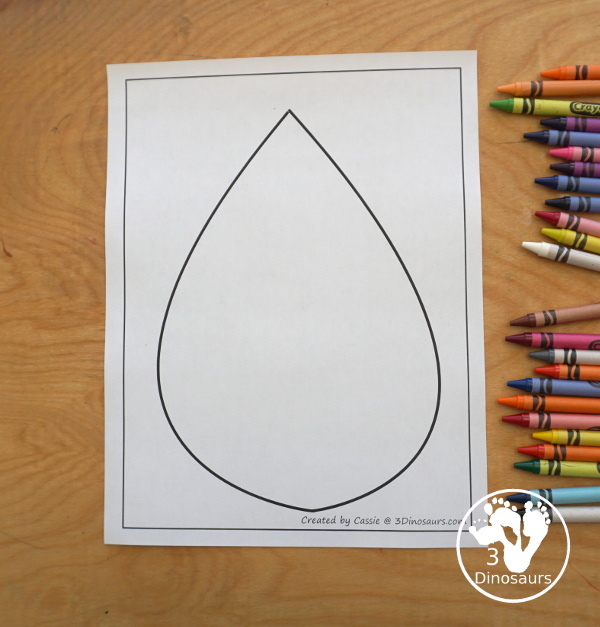 Free Raindrop Fine Motor Mat Printables -  with four pages of printables with raindrop template to color, raindrop to trace, raindrop playdough mat and a dot marker raindrop, all great for spring. - 3Dinosaurs.com