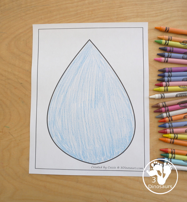 Free Raindrop Fine Motor Mat Printables -  with four pages of printables with raindrop template to color, raindrop to trace, raindrop playdough mat and a dot marker raindrop, all great for spring. - 3Dinosaurs.com
