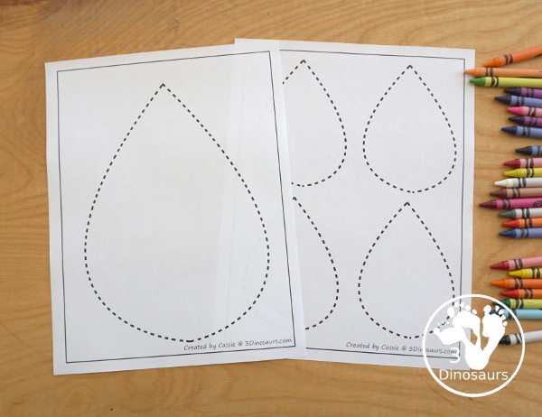 Free Raindrop Fine Motor Mat Printables -  with four pages of printables with raindrop template to color, raindrop to trace, raindrop playdough mat and a dot marker raindrop, all great for spring. - 3Dinosaurs.com