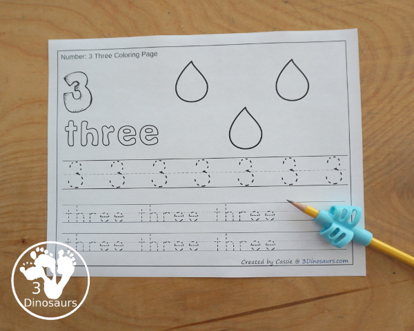 Free Rain Number Color & Trace - Numbers o to 10 with counting the raindrop and tracing the number and number word for each number with 11 pages of printables for prek and kindergarten - 3Dinosaurs.com