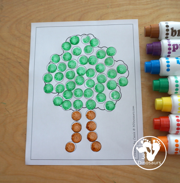 Free Tree Fine Motor Mat Printables with 2 tracing tree, 2 tree templates, 2 tree dot markers and 1 tree playdough mat - 3Dinosaurs.com