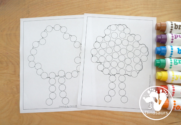 Free Tree Fine Motor Mat Printables with 2 tracing tree, 2 tree templates, 2 tree dot markers and 1 tree playdough mat - 3Dinosaurs.com