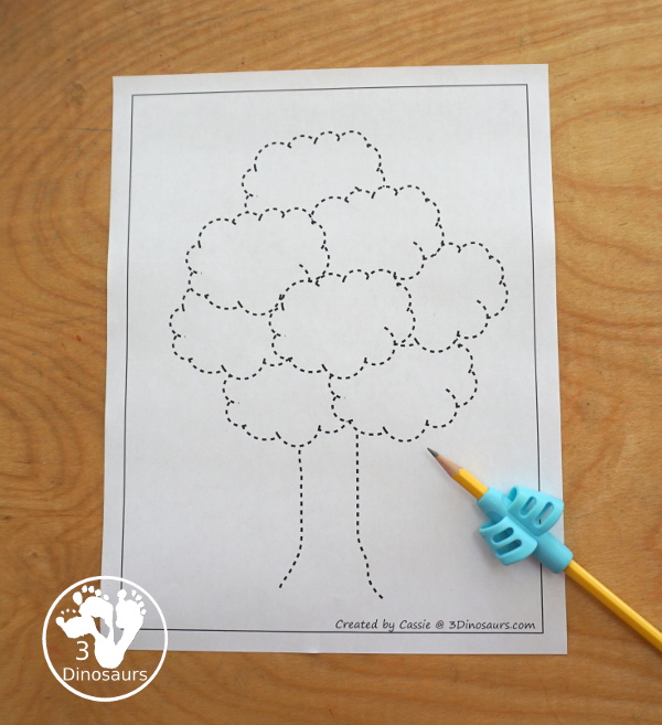 Free Tree Fine Motor Mat Printables with 2 tracing tree, 2 tree templates, 2 tree dot markers and 1 tree playdough mat - 3Dinosaurs.com