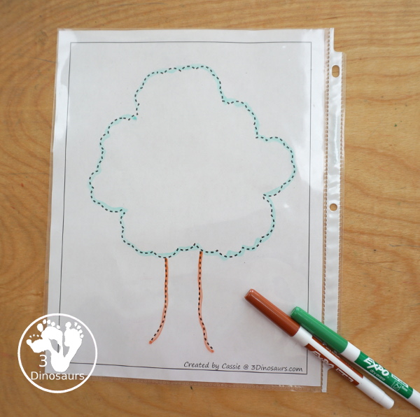Free Tree Fine Motor Mat Printables with 2 tracing tree, 2 tree templates, 2 tree dot markers and 1 tree playdough mat - 3Dinosaurs.com