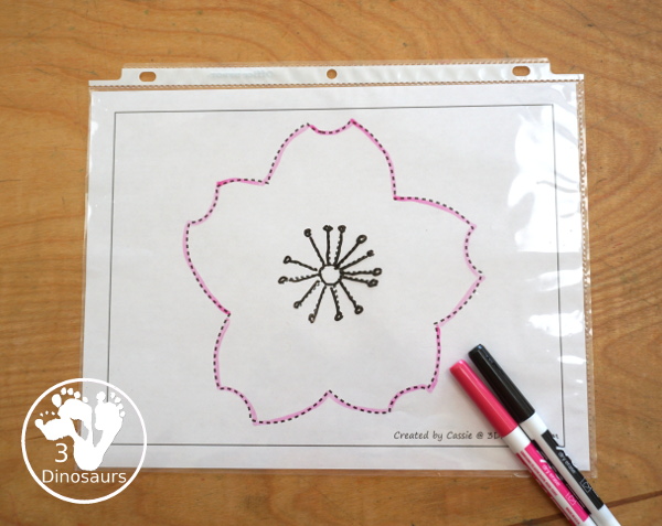 Free Cherry Blossom Fine Motor Mats has 2 cherry blossom templates, 1 cherry blossom tracing worksheet, 1 cherry blossom dot marker page, and 1 cherry blossom q-tip page - Easy Fine motor mats for the spring - 3Dinosaurs.com