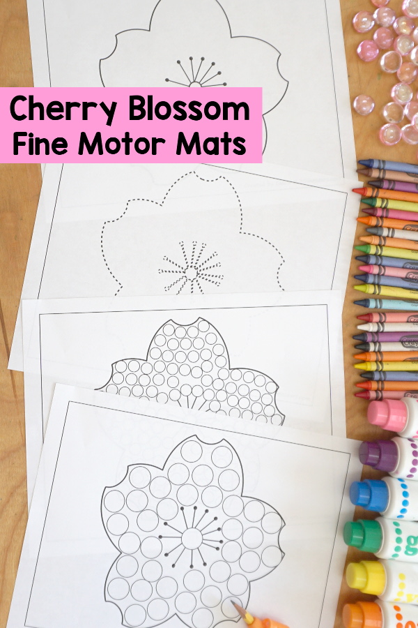 Free Cherry Blossom Fine Motor Mats has 2 cherry blossom templates, 1 cherry blossom tracing worksheet, 1 cherry blossom dot marker page, and 1 cherry blossom q-tip page - Easy Fine motor mats for the spring - 3Dinosaurs.com