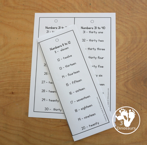 Free Number Bookmarks with Numbers 1 to 100 - fold the pages in half. - 3Dinosaurs.com