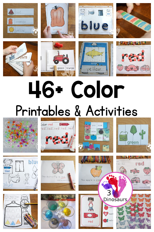 44 + Color Printables & Activities - a fun mix of color crafts, color sensory bins, color no-prep printables, color hands-on printables, color easy reader books and more for working on finding colors and color words - 3Dinosaurs.com