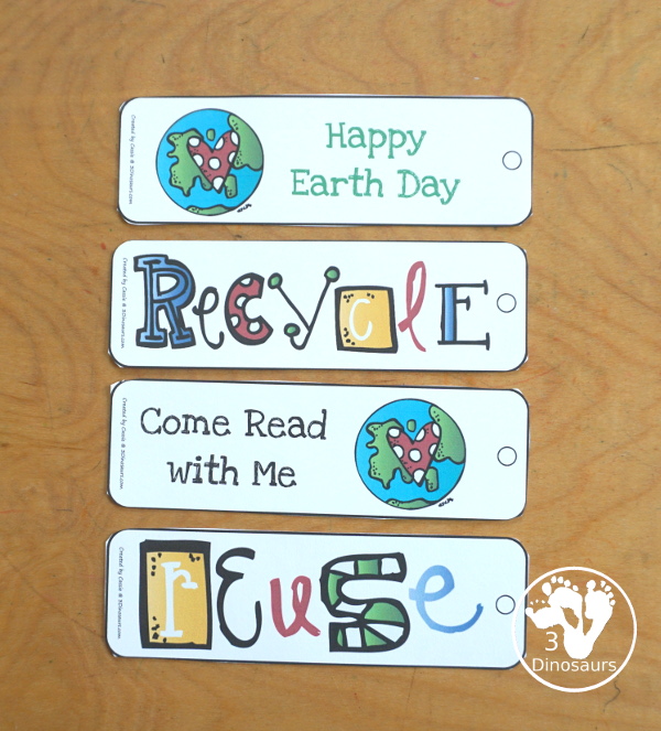 Free Earth Day Bookmarks - 12 different bookmarks for kids - They have different Earth Day themes with horizontal and vertical bookmarks. - 3Dinosaurs.com