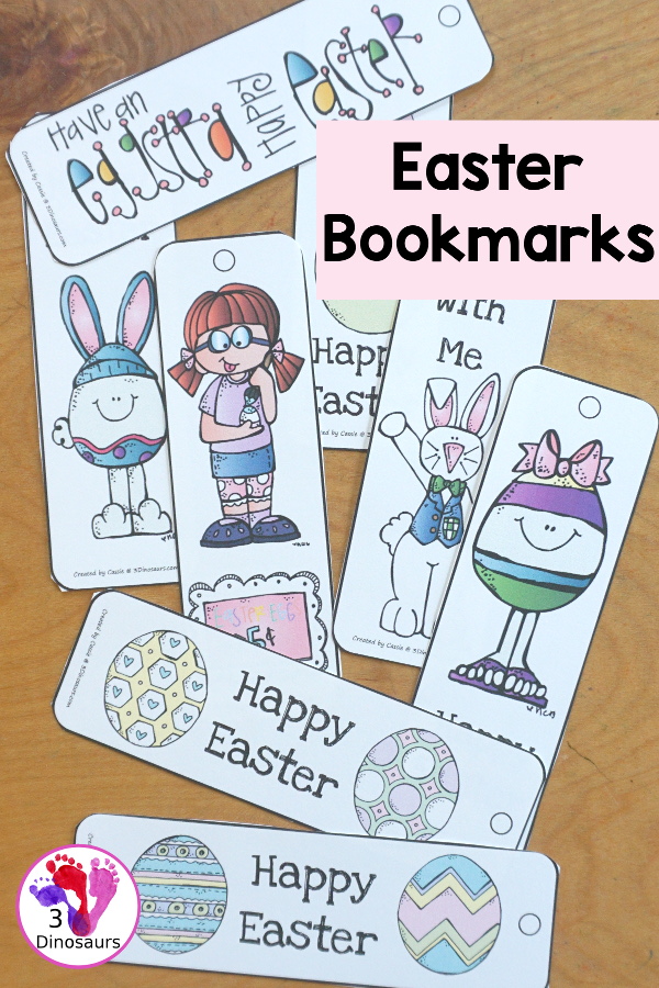 Free Easter Themed Bookmarks - 2 pages of printables with 8 bookmarks - Fun Easter themes and phrases on the bookmarks. - 3Dinosaurs.com