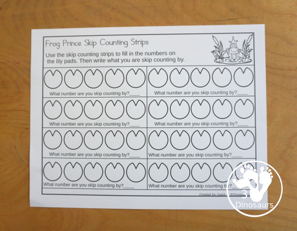 Free Frog Prince Skip Counting Strips Printables - 4 skip counting strips for skip counting by 2, 5 and 10. Easy way to work on skip counting forward and then skip counting the missing numbers or writing them on the strips with a matching worksheet. - 3Dinosaurs.com