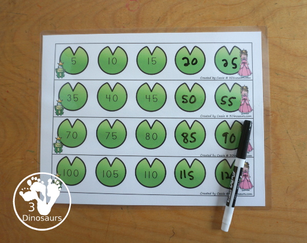 Free Frog Prince Skip Counting Strips Printables - 4 skip counting strips for skip counting by 2, 5 and 10. Easy way to work on skip counting forward and then skip counting the missing numbers or writing them on the strips with a matching worksheet. - 3Dinosaurs.com