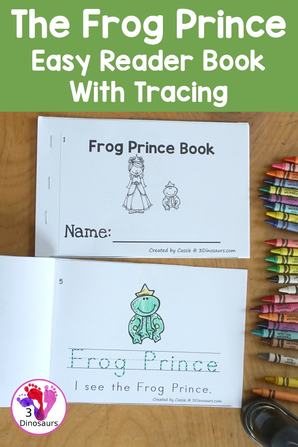 Free Frog Prince Easy Reader Book With Tracing with tracing. This enjoyable 8-page book features various words from the story for kids to trace and then read the corresponding sentences. It is a super simple, easy reader book for children based on the Frog Prince story. - 3Dinosaurs.com