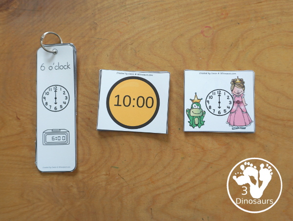 Free Frog Prince Telling Time Matching Cards - with hourly matching cards with analog clock and digital clock with 12 matching cards for each of the hours on a clock - 3Dinosaurs.com