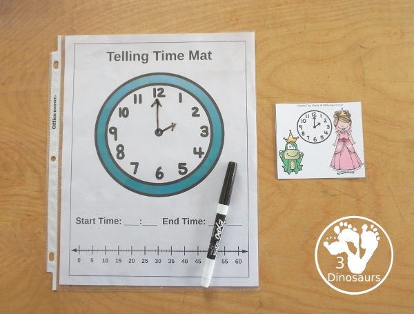 Free Frog Prince Telling Time Matching Cards - with hourly matching cards with analog clock and digital clock with 12 matching cards for each of the hours on a clock - 3Dinosaurs.com