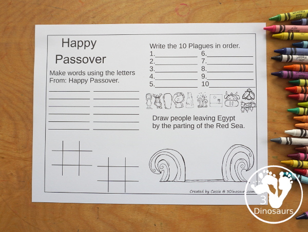 Free Passover Placemats - 4 different placemats to use. You have different activities and levels on each of the placemats. A fun way to entertain kids. - 3Dinosaurs.com