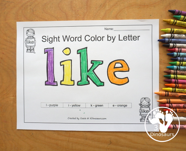 Free Romping & Roaring Primer Sight Words: have, he, into, like. You have six pages of printables for each sight word. You have reading, sight word playdough mats, sigh word handwriting, sight word dot marker words and more - 3Dinosaurs.com