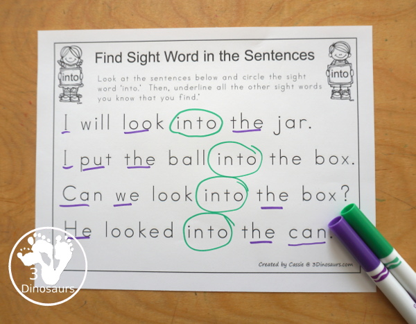 Free Romping & Roaring Primer Sight Words: have, he, into, like. You have six pages of printables for each sight word. You have reading, sight word playdough mats, sigh word handwriting, sight word dot marker words and more - 3Dinosaurs.com