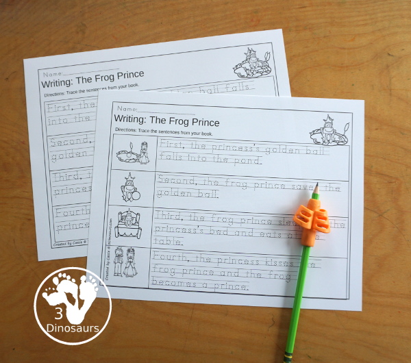 Sequencing: Frog Prince - A fun way to learn the Frog Prince story with 4 steps with writing, easy reader book, clip cards, order of event cards, and cut and paste worksheet. A great sequencing story set for kids. 3Dinosaurs.com