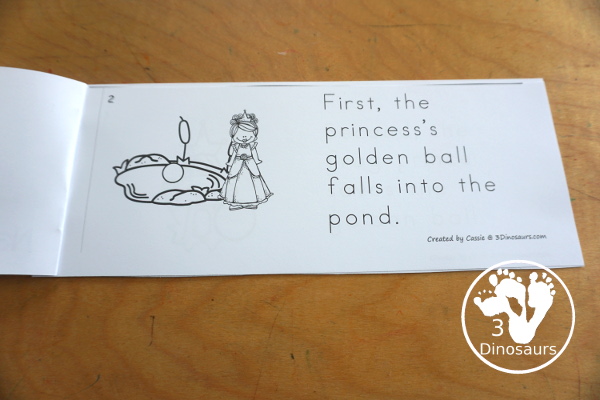 Sequencing: Frog Prince - A fun way to learn the Frog Prince story with 4 steps with writing, easy reader book, clip cards, order of event cards, and cut and paste worksheet. A great sequencing story set for kids. 3Dinosaurs.com