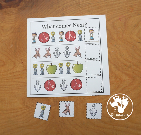 Free Alphabet Stomping Phonics A PreK-Kinder Pack - a fun letter pack with cards, puzzles, pictures, matching, color and all working on the Letter A. An easy, fun learning pack for the Letter A. - 3Dinosaurs.com