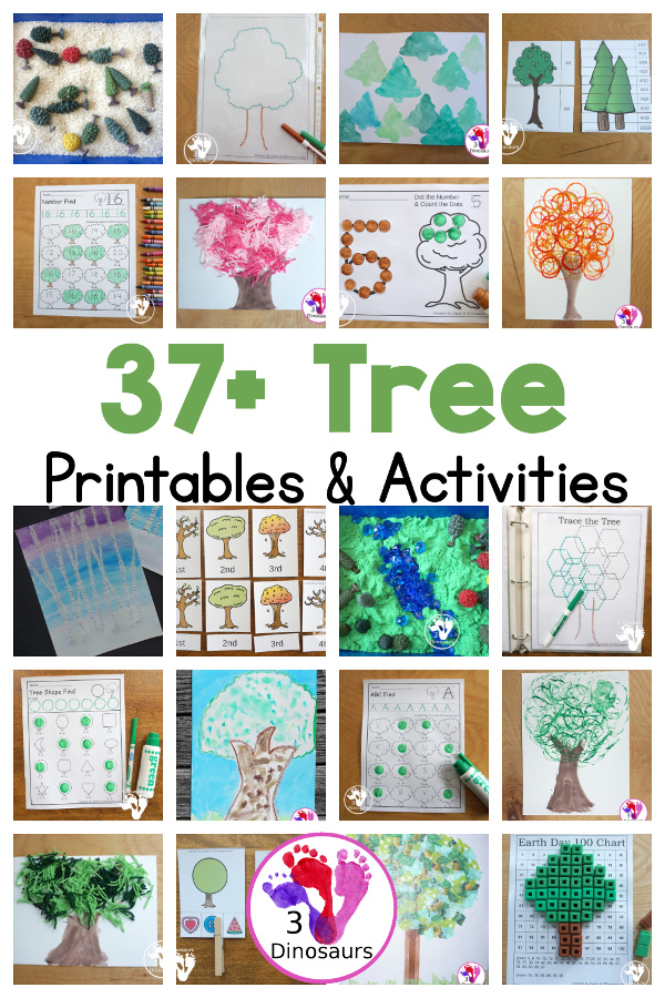 Tree Activities And Printables for Arbor Day with tree printable packs, tree shapes, tree dot markers, tree numbers and more - 3Dinosaurs.com