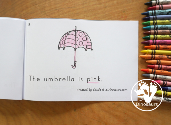Umbrella Color Pack - You have fun colored umbrellas and raindrops for this fun spring color pack theme.  You have easy reader book, clip cards, cards, writing, tracing and more in this fun spring color pack. 3Dinosaurs.com