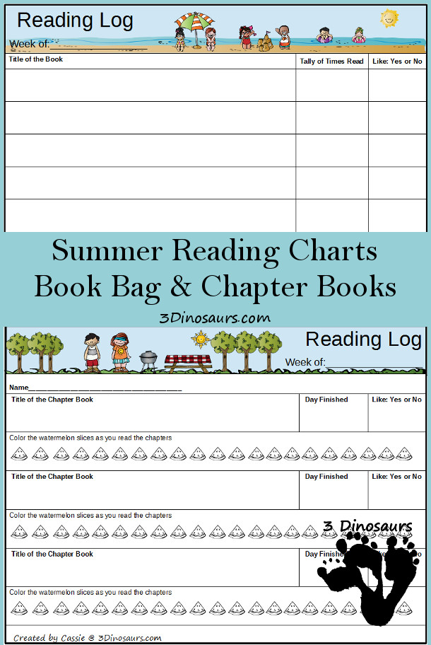 Free Weekly Summer 2015 Reading Charts: Book Log & Chapter Books - 3Dinosaurs.com