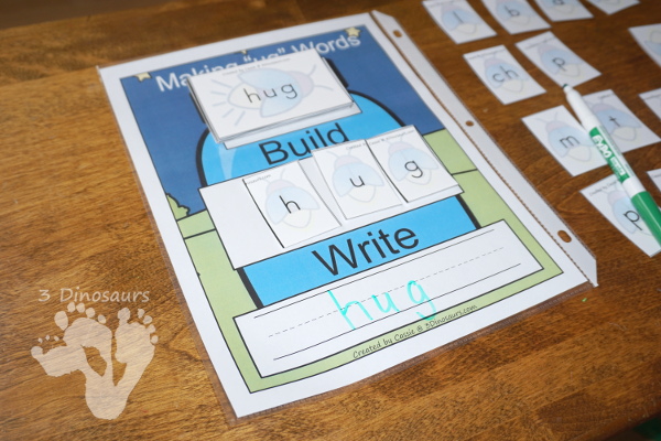Free Hands-On Mat for Making UG Word Family Words - fun way to work on building the different types of ug words with a firefly theme - 3Dinosaurs.com