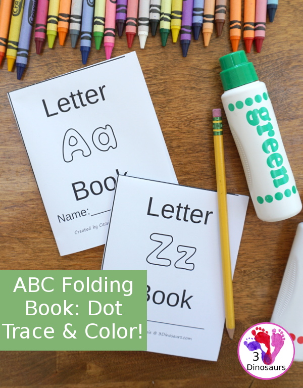 ABC Folding Book: Dot Trace & Color - all 26 letters in fun folding books for kids to use! These are great for a quick review or introduction and make great centers for kids - 3Dinosaurs.com