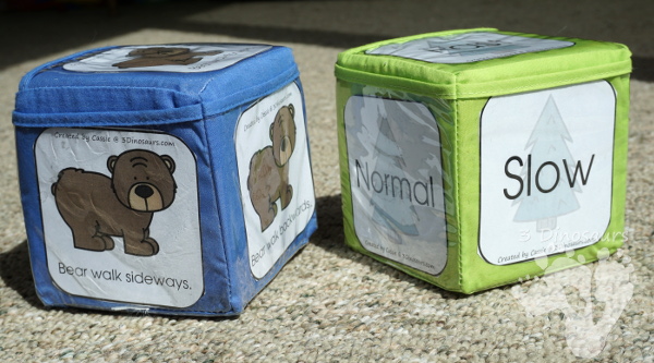 Free Bear Walk Gross Motor Dice -  3 movements with speed dice included with dice and dice inserts - 3Dinosaurs.com