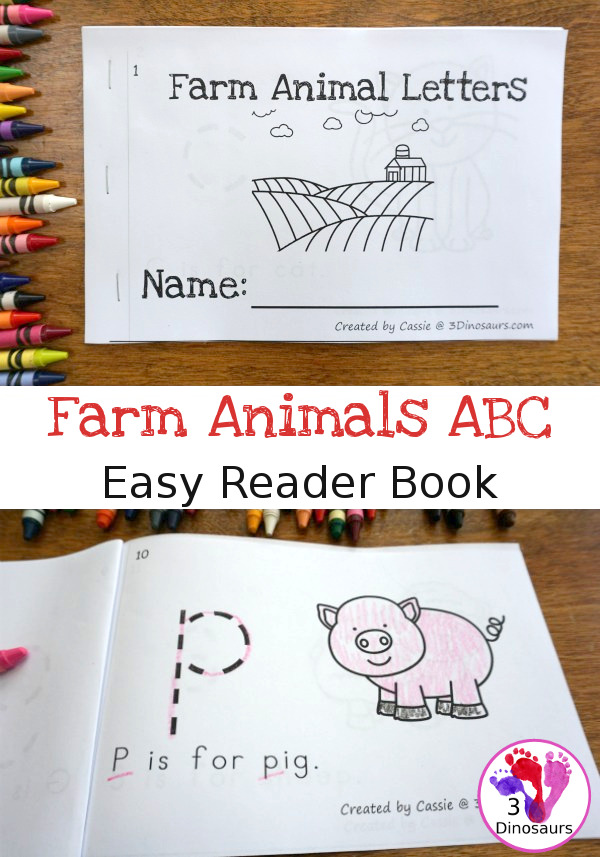 FREE Farm Animals ABC Lowercase Easy Reader Book - 11 different animals in this 12 page book - 3Dinosaurs.com