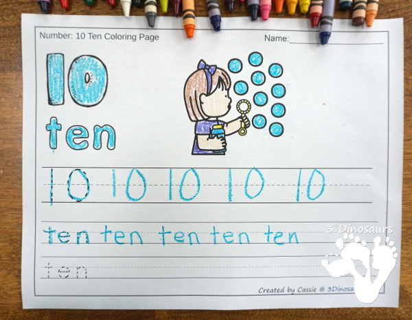 No-Prep SummerThemed Number Color and Trace - easy no-prep printables with 5 summer themes: general summer, watermelon, ice cream, bubbles, and camping 44 pages for each set with two options for the numbers tracing or writing $ - 3Dinosaurs.com #noprepprintable #summer #numbersforkids