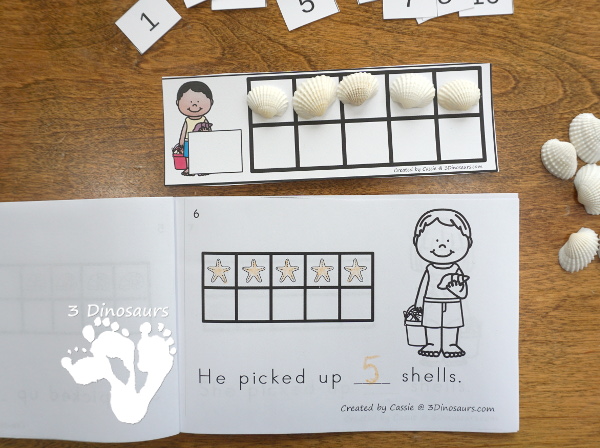 Bubbles & Beach Themed Ten Frame Printables: No-Prep & Hands-On - 168 pages of printables working on ten frame activities for numbers 1 to 20 with hands-on and no-prep: cards, worksheets and easy reader books - 3Dinosaurs.com #handsonmath #teacherspayteachers #tenframe #summerprintablesforkids #printablesforkids