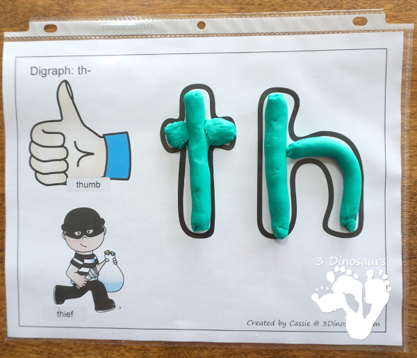 Free Digraph Playdough Mats - 13 mats including beginning and ending digraphs for kids to learn with - 3Dinosaurs.com