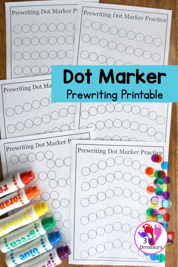 Free Prewriting Dot Marker Pages - fun pages for kids to use with dot markers or hands-on objects for working on early prewriting skills - 3Dinosaurs.com